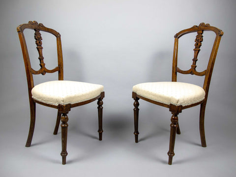 A Pair of 19th Century Edwardian Ornate Walnut Side Chairs (c.1901-1910) - Harrington Antiques