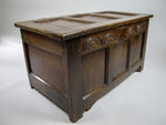 Antique 17th Century Three Panel Carved Oak Coffer / Blanket Box - Harrington Antiques