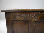 Antique 17th Century Three Panel Carved Oak Coffer / Blanket Box - Harrington Antiques