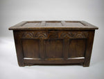 Antique 17th Century Three Panel Carved Oak Coffer / Blanket Box - Harrington Antiques