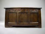 Antique 17th Century Three Panel Carved Oak Coffer / Blanket Box - Harrington Antiques