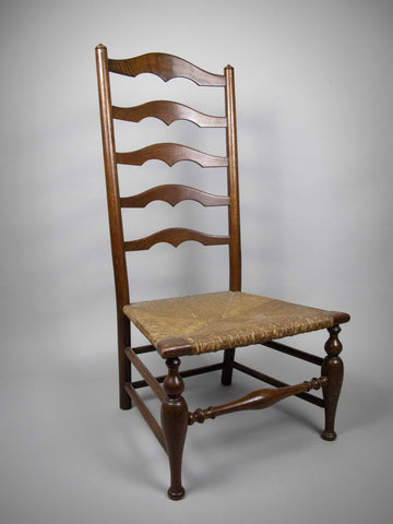 Antique 19th Century Elm and Rush Ladder Back Chair With Rush Seat - Harrington Antiques