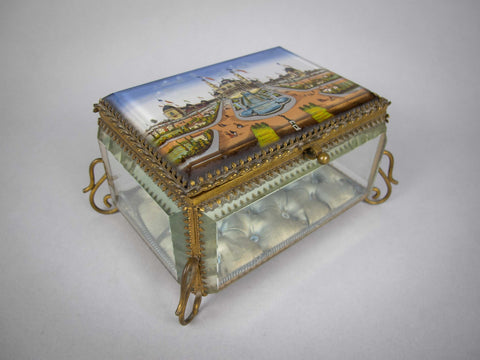 Antique French Brass & Bevelled Glass Casket. Exposition Universelle, Paris, 1878. - Harrington Antiques