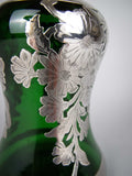 Art Nouveau Emerald Glass Scent Bottle With Silver Overlay, c.1900-1910. - Harrington Antiques