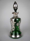 Art Nouveau Emerald Glass Scent Bottle With Silver Overlay, c.1900-1910. - Harrington Antiques