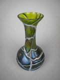 Art Nouveau Jugendstil Bohemian Iridescent and Trailed Green Glass Vase - Harrington Antiques