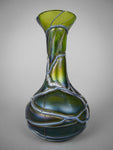 Art Nouveau Jugendstil Bohemian Iridescent and Trailed Green Glass Vase - Harrington Antiques