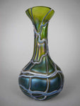 Art Nouveau Jugendstil Bohemian Iridescent and Trailed Green Glass Vase - Harrington Antiques