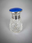 Blue Guilloche Enamel, Sterling Silver & Cut Glass Scent Bottle. H. Pidduck & Sons, Birmingham, 1929 - Harrington Antiques