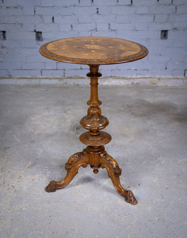 Burr Walnut Marquetry 'George & Dragon' Wine Table, c.1870. - Harrington Antiques