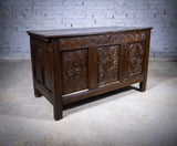 Charles II 17th Century Carved Three Panel Oak Coffer / Chest, c.1680 - Harrington Antiques