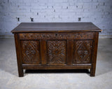 Charles II 17th Century Carved Three Panel Oak Coffer / Chest, c.1680 - Harrington Antiques