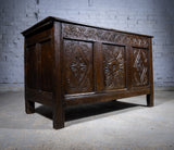 Charles II 17th Century Carved Three Panel Oak Coffer / Chest, c.1680 - Harrington Antiques