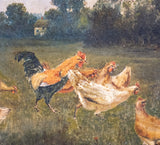 Chickens In A Landscape, Signed & Dated 'A.D, 1883'. Oil On Tin. - Harrington Antiques