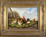 Circle of Edgar Hunt (1875-1953) - Chickens In Farmyard. Oil On Board. - Harrington Antiques