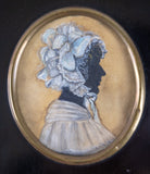 Early 19th Century Hand Painted Silhouette - Lady In Bonnet. - Harrington Antiques