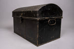 Early 20th Century Black Metal Dome Top Trunk With Handles, c.1900 - Harrington Antiques