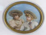 Early 20th Century Framed Pair Of Miniatures Depicting Three Children In Edwardian Dress. - Harrington Antiques