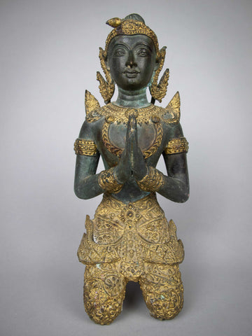 Early 20th Century Gilt Bronze Kneeling Asian Deity. - Harrington Antiques