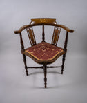 Edwardian Mahogany Inlaid Corner Chair With Musical Instrument Motif - Harrington Antiques