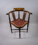 Edwardian Mahogany Inlaid Corner Chair With Musical Instrument Motif - Harrington Antiques