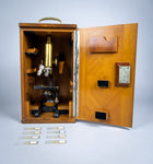 F. Koristka Milano Monocular Microscope (No. 30671) With Slides, Mahogany Case & Key. Circa. 1920. - Harrington Antiques