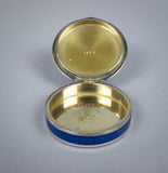 Fine French Silver and Blue Guilloche Enamel Pill Box, c.1930 - Harrington Antiques