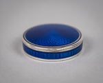 Fine French Silver and Blue Guilloche Enamel Pill Box, c.1930 - Harrington Antiques