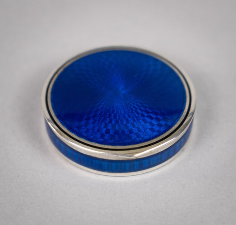 Fine French Silver and Blue Guilloche Enamel Pill Box, c.1930 - Harrington Antiques