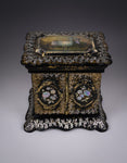 Fine Mother of Pearl & Abalone Ebonised Papier-Mache Jewellery Cabinet, c.1850. - Harrington Antiques
