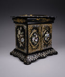Fine Mother of Pearl & Abalone Ebonised Papier-Mache Jewellery Cabinet, c.1850. - Harrington Antiques