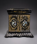 Fine Mother of Pearl & Abalone Ebonised Papier-Mache Jewellery Cabinet, c.1850. - Harrington Antiques