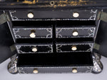 Fine Mother of Pearl & Abalone Ebonised Papier-Mache Jewellery Cabinet, c.1850. - Harrington Antiques