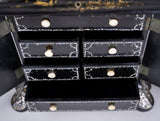 Fine Mother of Pearl & Abalone Ebonised Papier-Mache Jewellery Cabinet, c.1850. - Harrington Antiques