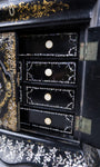 Fine Mother of Pearl & Abalone Ebonised Papier-Mache Jewellery Cabinet, c.1850. - Harrington Antiques