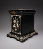 Fine Mother of Pearl & Abalone Ebonised Papier-Mache Jewellery Cabinet, c.1850. - Harrington Antiques