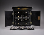 Fine Mother of Pearl & Abalone Ebonised Papier-Mache Jewellery Cabinet, c.1850. - Harrington Antiques