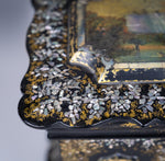 Fine Mother of Pearl & Abalone Ebonised Papier-Mache Jewellery Cabinet, c.1850. - Harrington Antiques