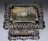 Fine Mother of Pearl & Abalone Ebonised Papier-Mache Jewellery Cabinet, c.1850. - Harrington Antiques