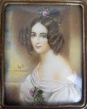 Finely Painted 19th Century French Miniature Portrait Of A Young Lady - Signed. - Harrington Antiques