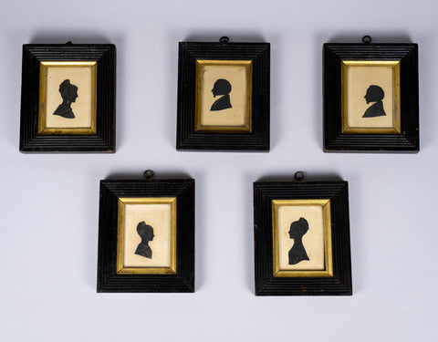 Five Bronzed Portrait Silhouettes Of An Irish Family - Lisburn County, Sept 1833. - Harrington Antiques