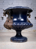 French Alfred Corneau Blue Enamel Cast Iron Urn With Griffin Handles - Harrington Antiques