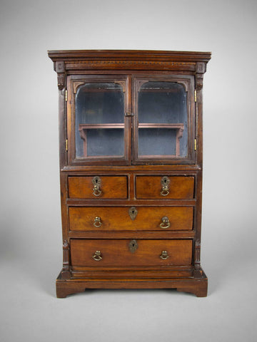 George III Miniature Mahogany Glass Fronted Cabinet - Apprentice Piece. - Harrington Antiques