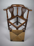 Georgian 18th Century Oak, Elm and Rush Seat Corner Chair - Harrington Antiques