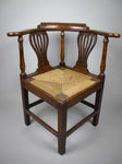 Georgian 18th Century Oak, Elm and Rush Seat Corner Chair - Harrington Antiques