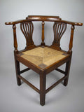 Georgian 18th Century Oak, Elm and Rush Seat Corner Chair - Harrington Antiques