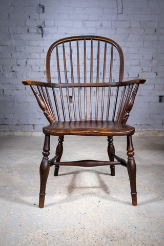 Georgian Bow Back Ash & Elm Windsor Chair With Maker's Stamp - Harrington Antiques