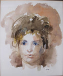 'Girl With Hair Up' Watercolour by Gill Levin (1935-), Dated 1989. Framed. - Harrington Antiques