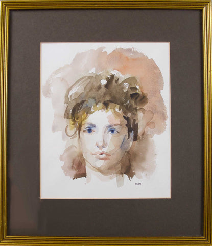 'Girl With Hair Up' Watercolour by Gill Levin (1935-), Dated 1989. Framed. - Harrington Antiques