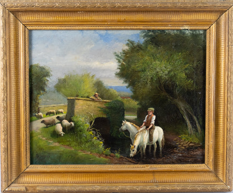 J.J. Johnson (1909) - Country Scene With Horses & Sheep. Signed & Dated. - Harrington Antiques